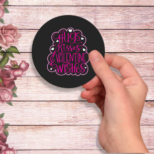 Hugs, kisses and Valentine Wishes, Hearts, Love Classic Round Sticker