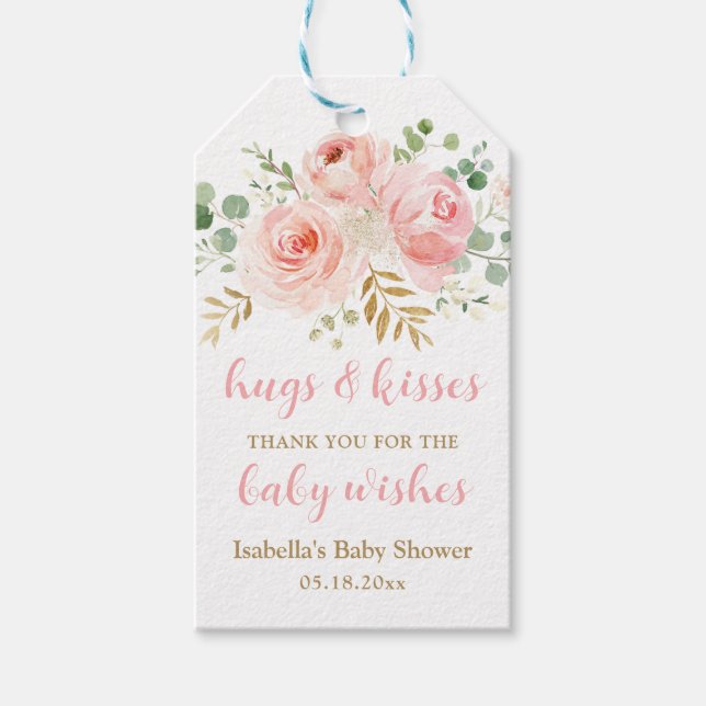 Hugs & Kisses Baby Shower Favour Tag (Front)