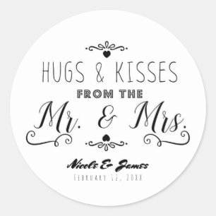 HUGS & KISSES From the MR. & MRS. Wedding Favour Classic Round Sticker