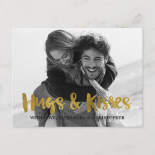 Hugs & Kisses Gold Foil Valentine's Day Photo Holiday Postcard