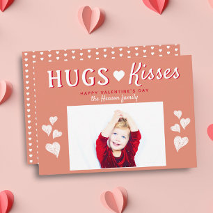 Hugs & Kisses Heart Valentine`s Day Photo Card