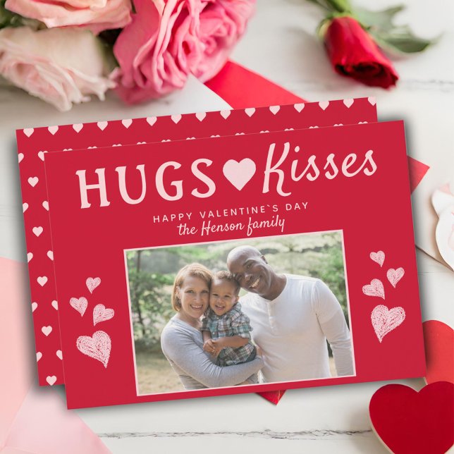 Hugs & Kisses Heart Valentine`s Day Photo Card (Creator Uploaded)
