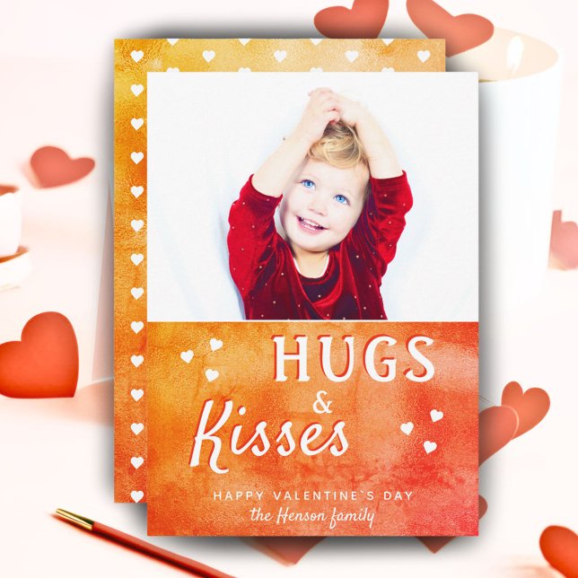 Hugs & Kisses Heart Valentine`s Day Photo Card (Creator Uploaded)