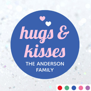 Hugs & Kisses Love Hearts Valentine's Navy Pink Classic Round Sticker