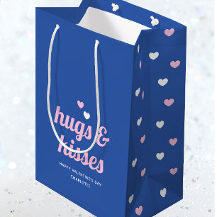 Hugs & Kisses Love Hearts Valentine's Navy Pink Medium Gift Bag