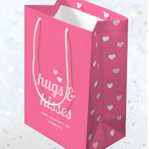 Hugs & Kisses Love Hearts Valentine's Pink Medium Gift Bag