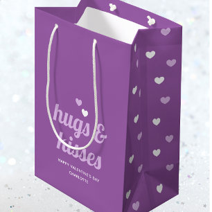 Hugs & Kisses Love Hearts Valentine's Purple Lilac Medium Gift Bag