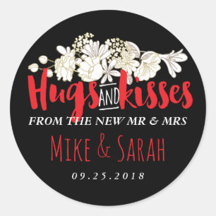 Hugs Kisses Mr and Mrs Flower Wedding Sticker