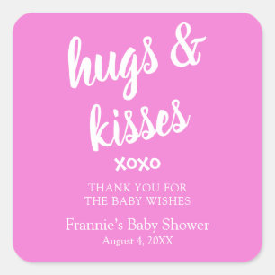 Hugs & Kisses pink thank you Baby Shower Square Sticker