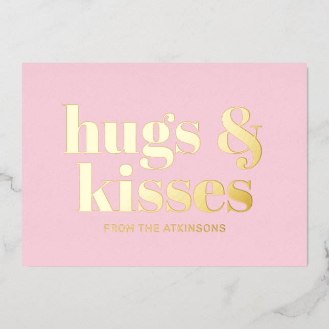 Hugs & kisses pink white modern bold typography (Front)