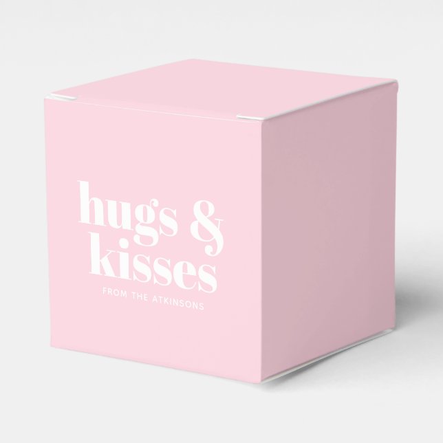 Hugs & Kisses pink white modern typography custom Favour Box (Front Side)