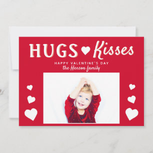 Hugs & Kisses Red Heart Valentine`s Day Photo Card