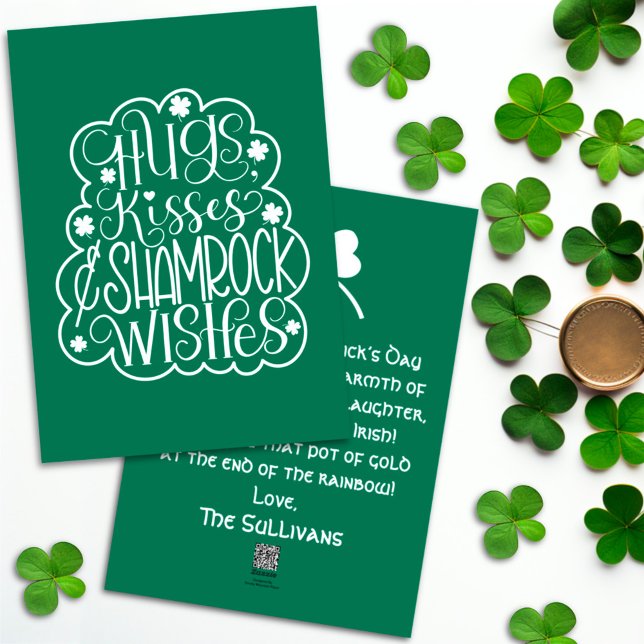 Hugs, Kisses & Shamrock Wishes St. Patrick’s Day  Holiday Card (Creator Uploaded)