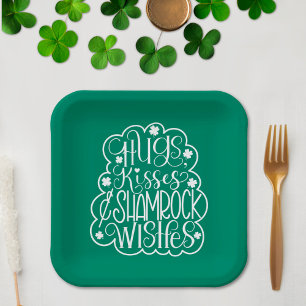 Hugs, Kisses & Shamrock Wishes St. Patrick’s Day  Paper Plate