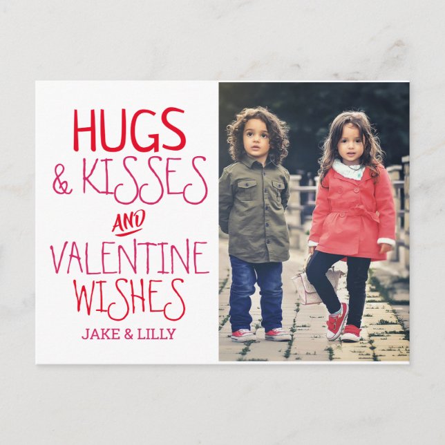 Hugs & Kisses| Valentine's Day Photo Holiday Postcard (Front)