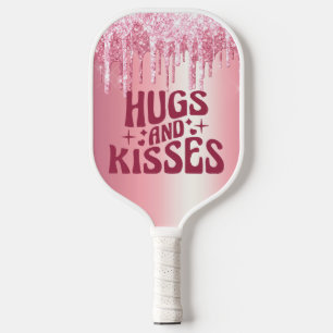 HUGS & KISSES VALENTINE'S PINK GLITTER DRIP CUSTOM PICKLEBALL PADDLE