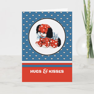 Hugs & Kisses. Vintage Puppy Valentine's Day  Holiday Card