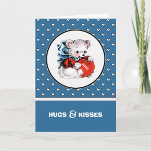 Hugs & Kisses. Vintage Teddy Bear Valentine's Day  Holiday Card