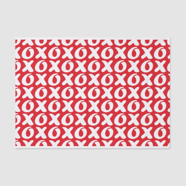 Hugs & Kisses White Xs & Os on Red Background Tissue Paper (Front)