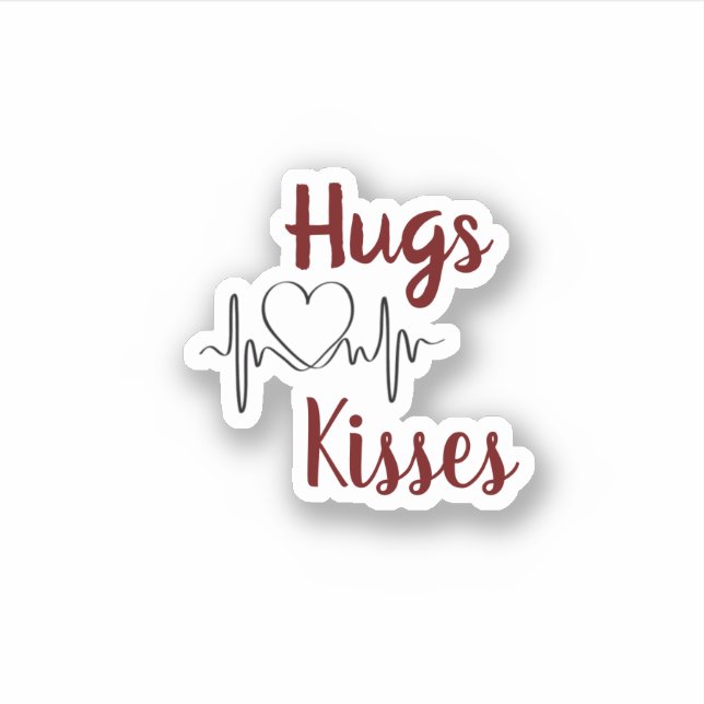 Hugs & kisses with heart Valentine's Sticker (Front)