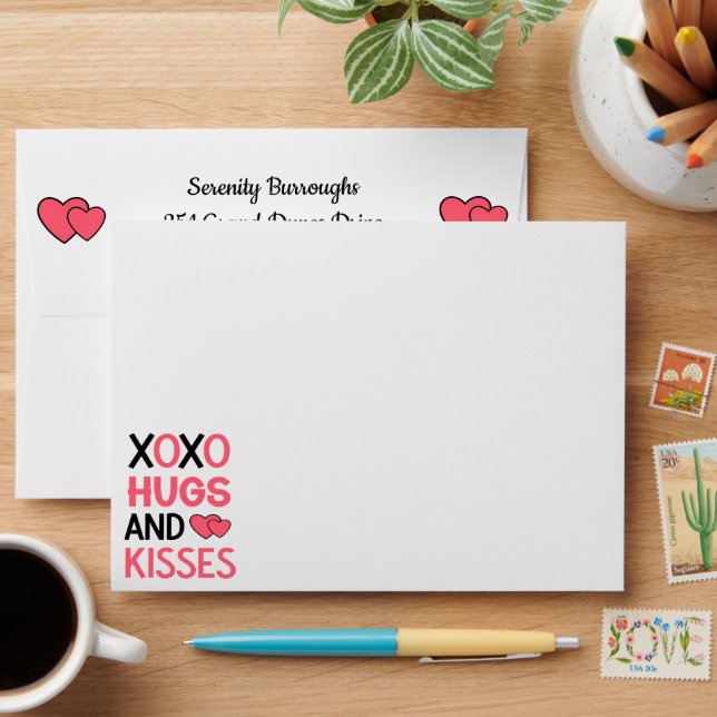 Hugs Kisses XO Wedding Pink Heats Bridal Shower Envelope (Desk)