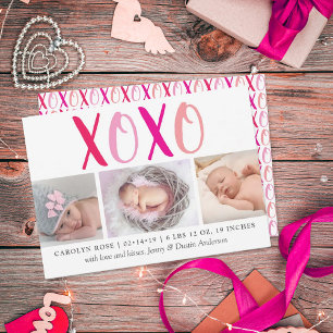 Hugs & Kisses (XOXO) 3 Photo Birth Announcement