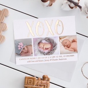 Hugs & Kisses (XOXO) 3 Photo Birth Announcement