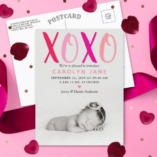 Hugs & Kisses (XOXO) Photo Birth Announcement