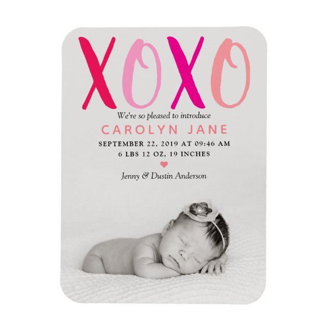 Hugs & Kisses (XOXO) Photo Birth Announcement Magnet (Vertical)