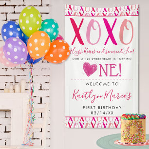 Hugs & Kisses (XOXO) Valentine's Day 1st Birthday Banner