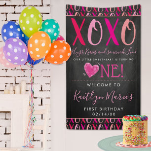 Hugs & Kisses (XOXO) Valentine's Day 1st Birthday Banner