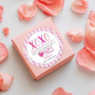 Hugs & Kisses (XOXO) Valentine's Day 1st Birthday Classic Round Sticker