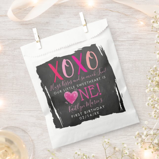 Hugs & Kisses (XOXO) Valentine's Day 1st Birthday Favour Bags (Clipped)