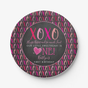 Hugs & Kisses (XOXO) Valentine's Day 1st Birthday Paper Plate