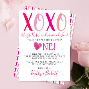 Hugs & Kisses (XOXO) Valentine's Day 1st Birthday Thank You Card