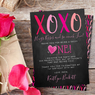 Hugs & Kisses (XOXO) Valentine's Day 1st Birthday Thank You Card