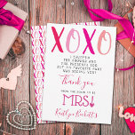Hugs & Kisses (XOXO) Valentine's Day Bridal Shower Thank You Card<br><div class="desc">Say thank you in style with these modern and very trendy bridal shower thank you cards. This design is easy to personalise with your special event wording and your guests will be thrilled when they see these fabulous thank yous. Matching items can be found in the collection.</div>