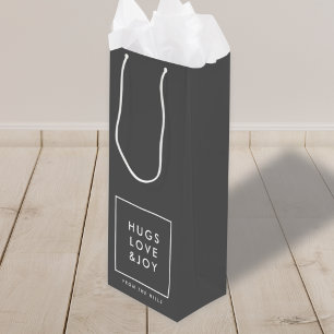 Hugs Love and Joy Stylish Christmas Charcoal Grey Wine Gift Bag