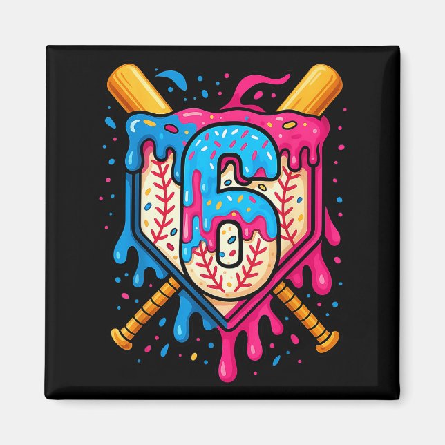 Hugvyn 6th Birthday Baseball Ice Cream Drip Number Magnet (Front)