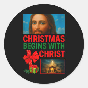 Hugvyn Christmas Begins With Christ Jesus Cross Ch Classic Round Sticker