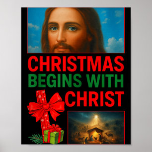 Hugvyn Christmas Begins With Christ Jesus Cross Ch Poster