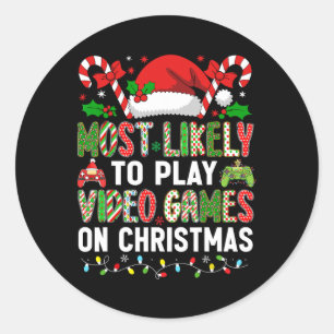 Hugvyn Christmas Most Likely To Play Video Games G Classic Round Sticker