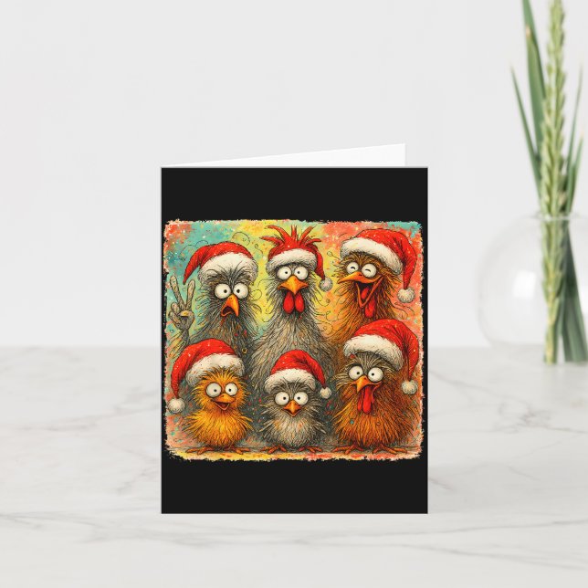 Hugvyn Christmas Santa Chicken Crazy Eagerlys Roos Card (Front)