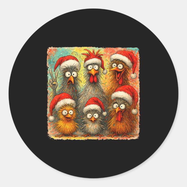 Hugvyn Christmas Santa Chicken Crazy Eagerlys Roos Classic Round Sticker (Front)