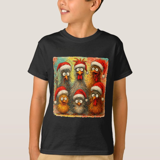 Hugvyn Christmas Santa Chicken Crazy Eagerlys Roos T-Shirt (Front)