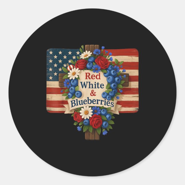 Hugvyn God Bless Blueberries America Floral Patrio Classic Round Sticker (Front)