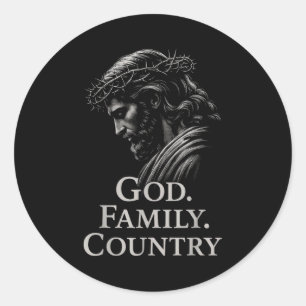 Hugvyn God Family Country Jesus Christian Faith Mi Classic Round Sticker