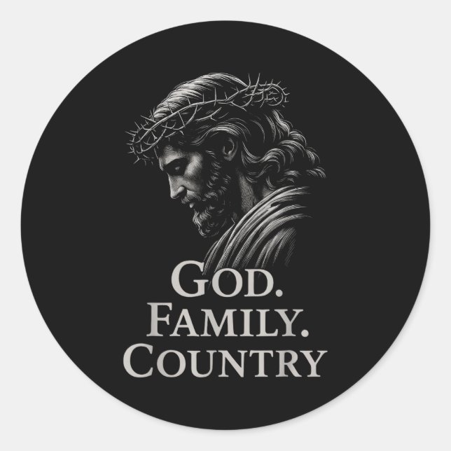 Hugvyn God Family Country Jesus Christian Faith Mi Classic Round Sticker (Front)