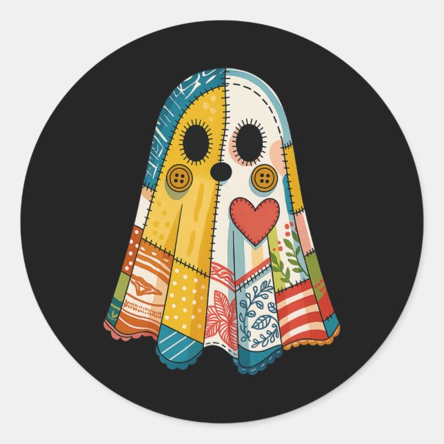 Hugvyn Halloween Patchwork Ghost Spooky Quilt Ghos Classic Round Sticker (Front)