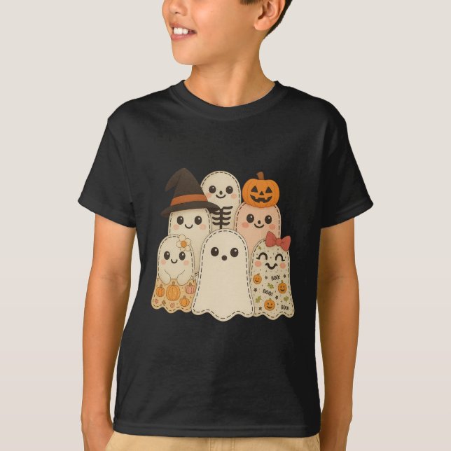 Hugvyn Halloween Patchwork Quilt Ghost Matching Fa T-Shirt (Front)